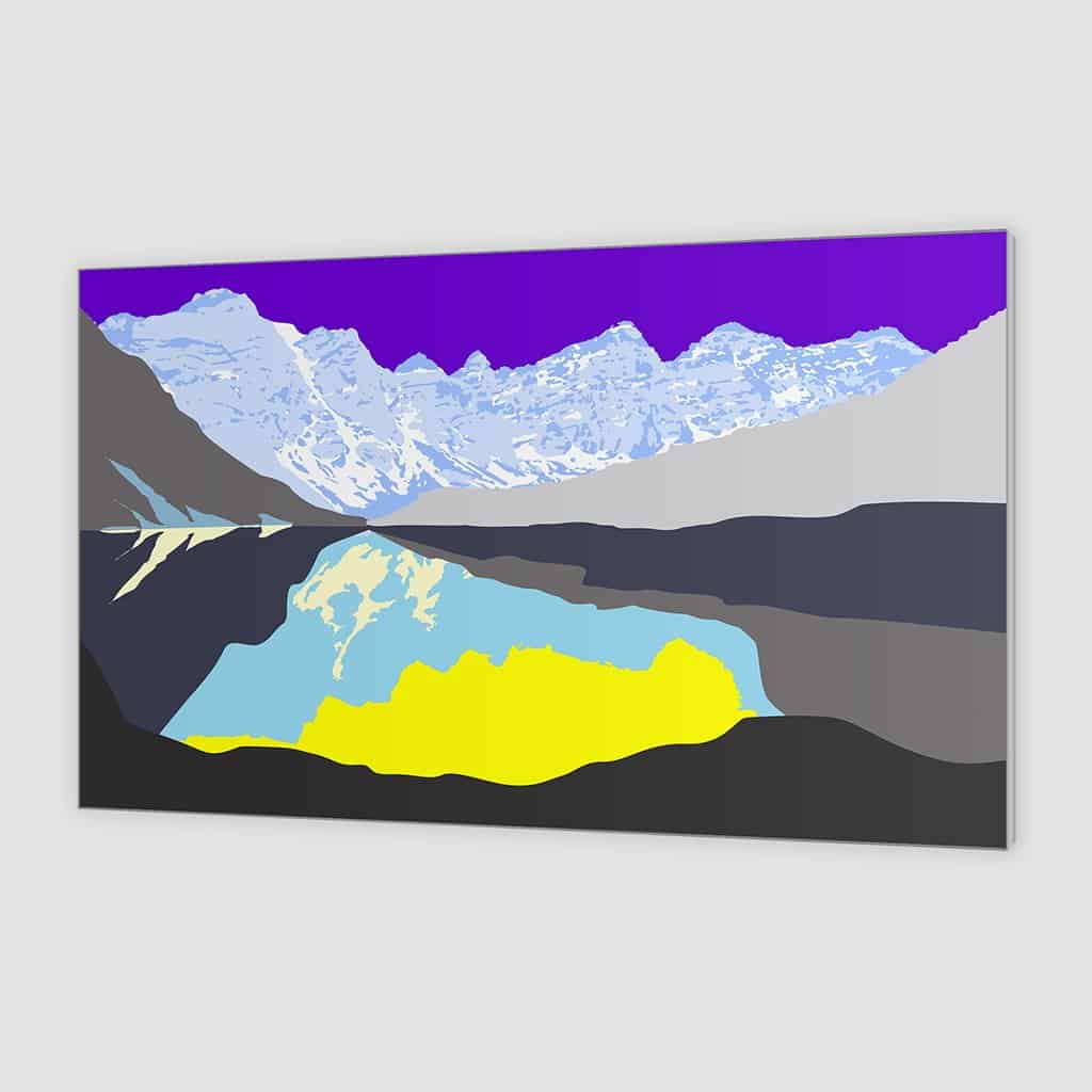 Pop art landschap paars met bergen IX
