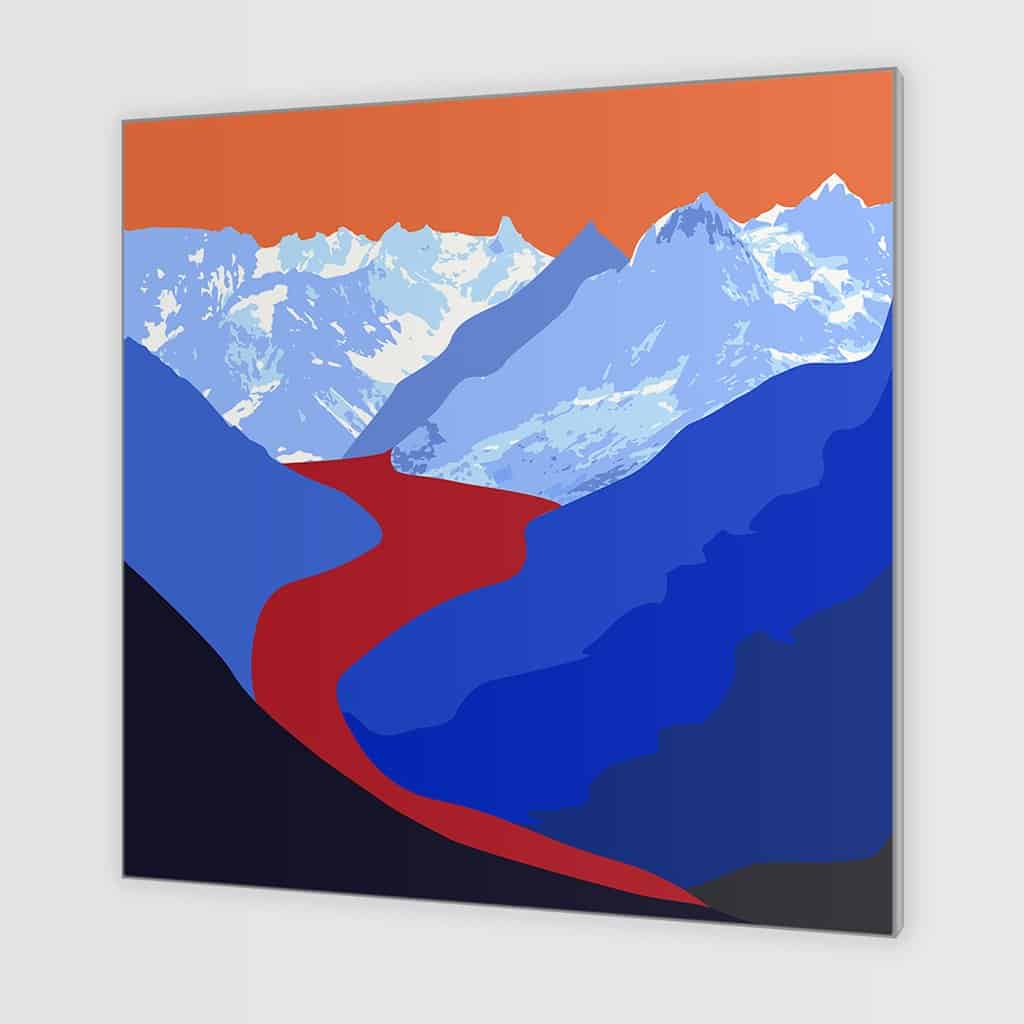 Pop art landschap paars met bergen IV