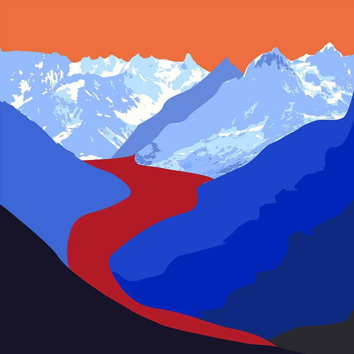 Pop art landschap paars met bergen IV