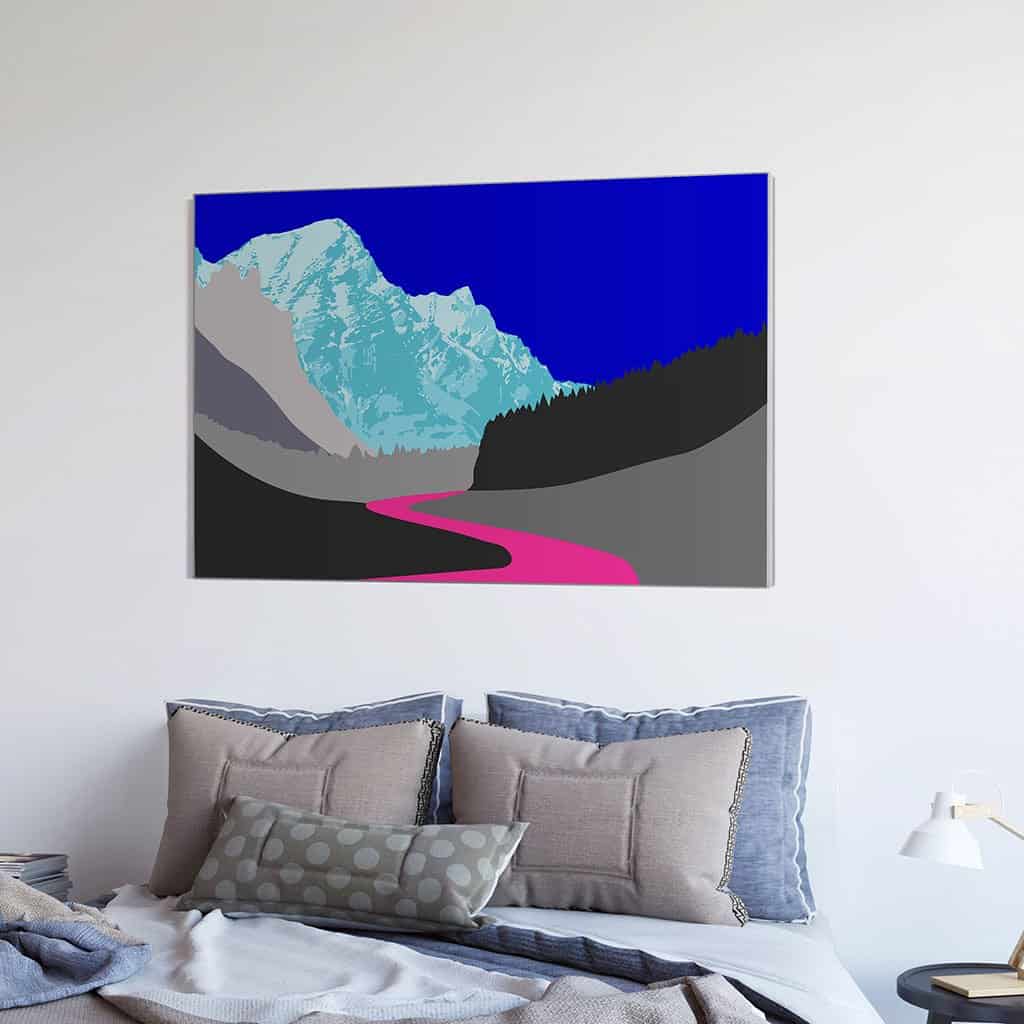 Pop art landschap paars met bergen VIII