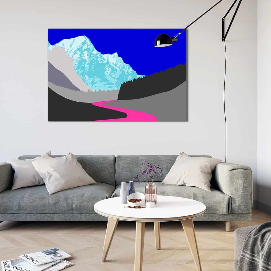 Pop art landschap paars met bergen VIII