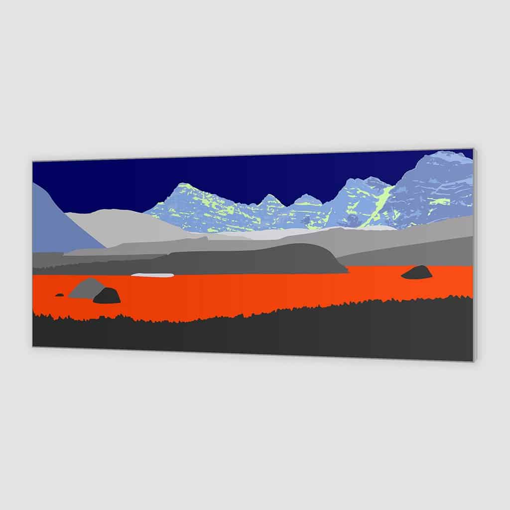 Pop art landschap paars met bergen VII
