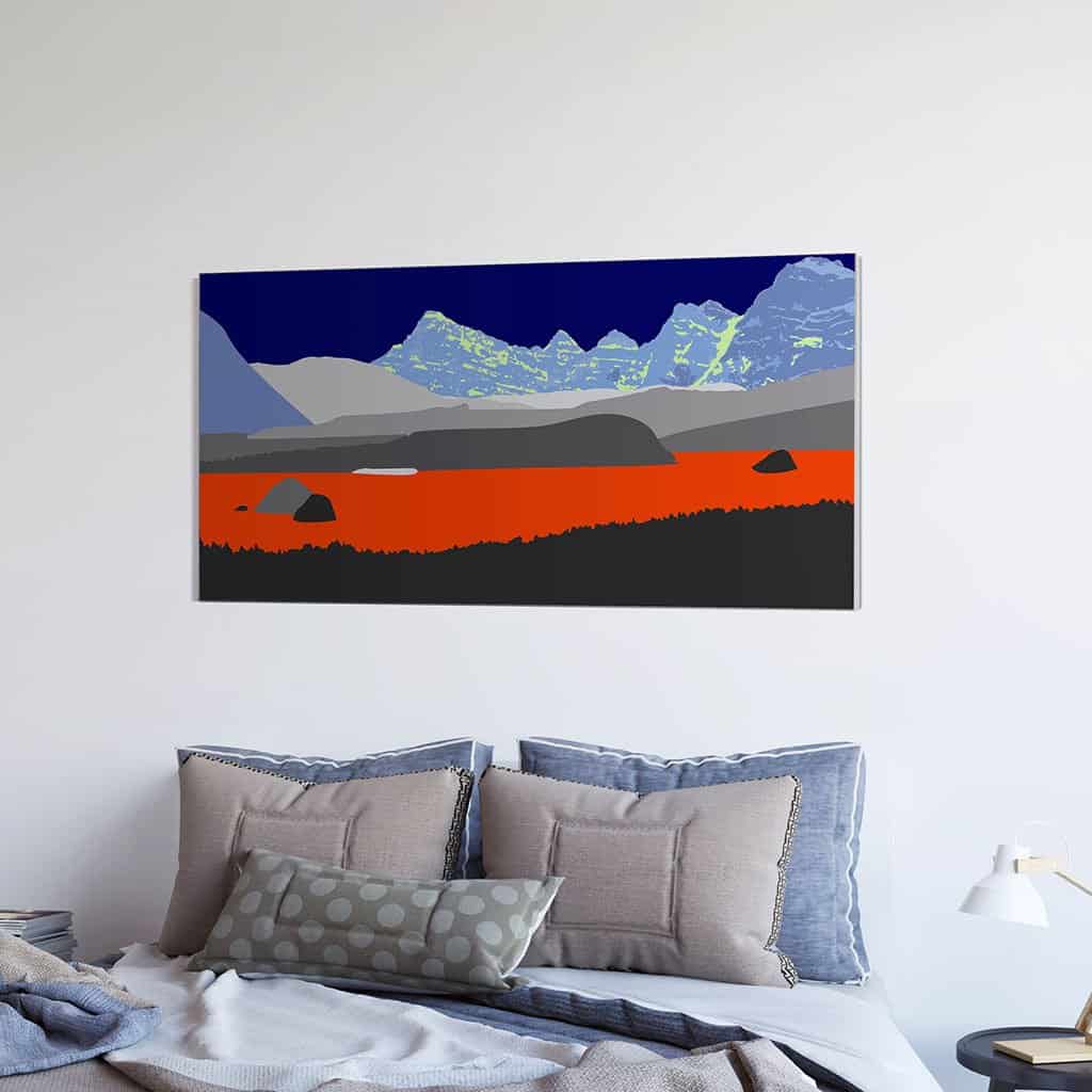 Pop art landschap paars met bergen VII