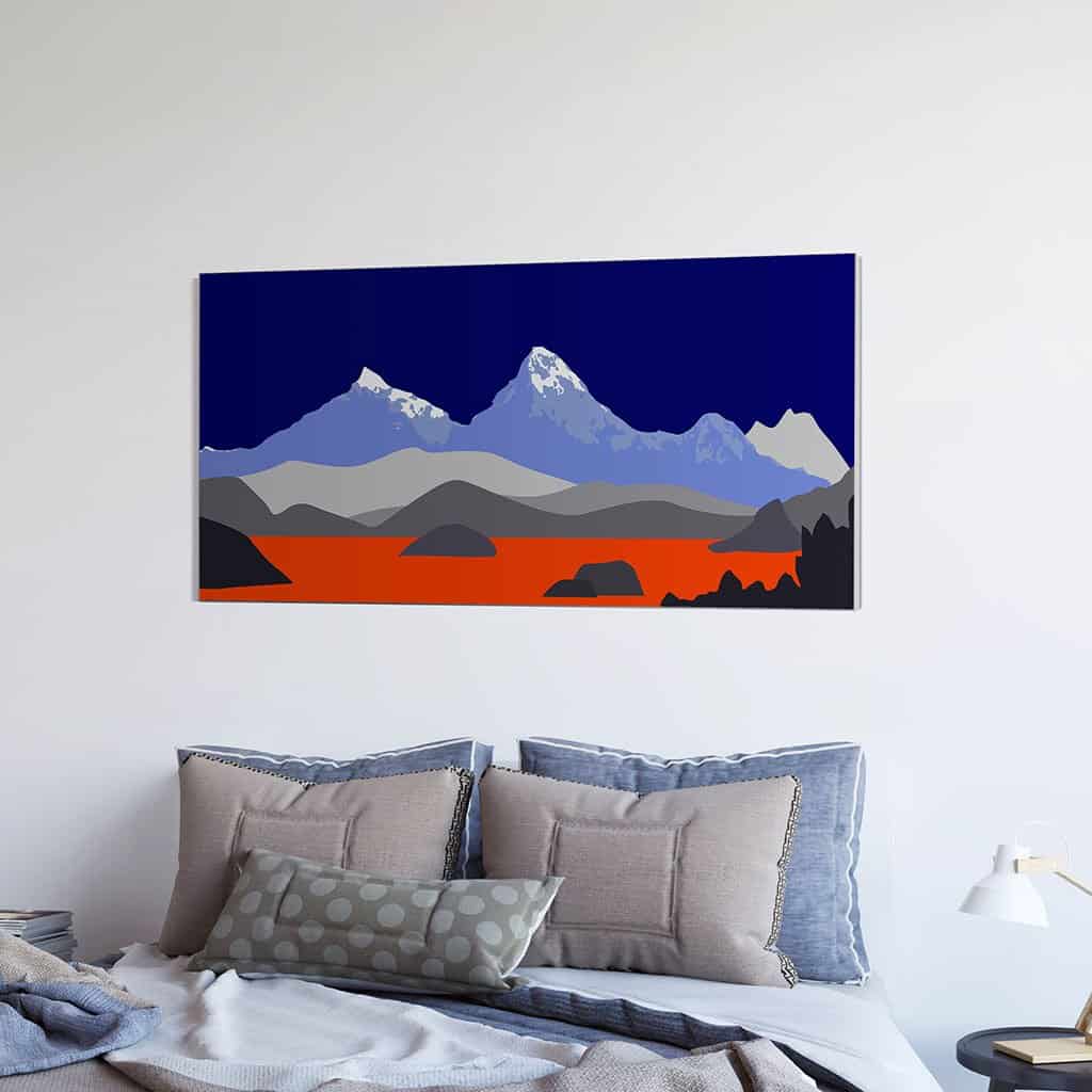 Pop art landschap paars met bergen II