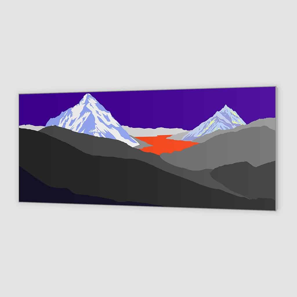 Pop art landschap paars met bergen XII