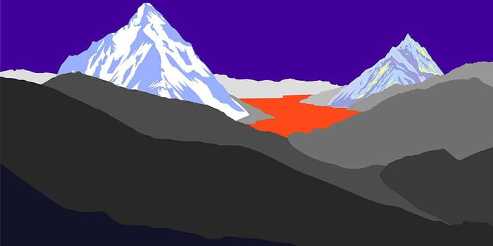 Pop art landschap paars met bergen XII