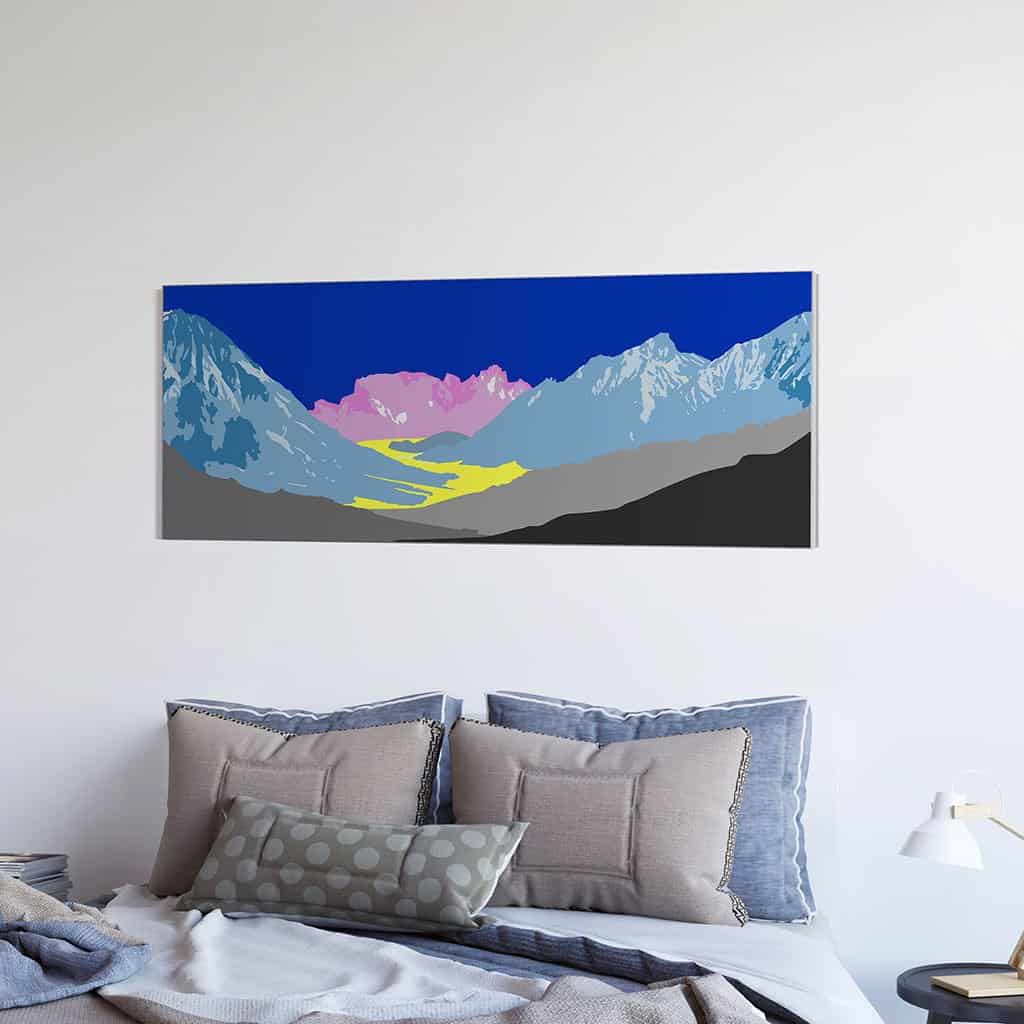 Pop art landschap paars met bergen X