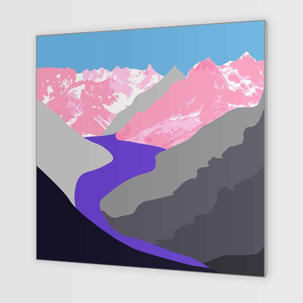 Pop art landschap paars met bergen III