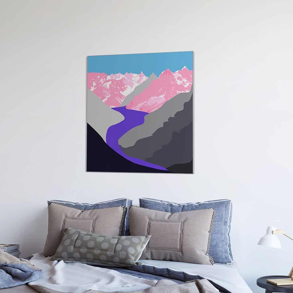 Pop art landschap paars met bergen III
