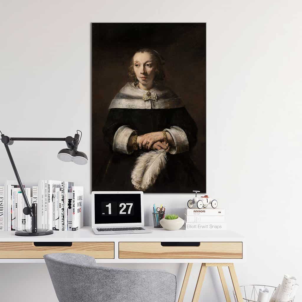 Portret van een dame met een Struisvogelverenventilator (Rembrandt)