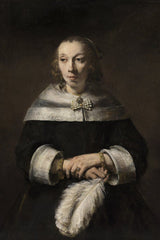 Portret van een dame met een Struisvogelverenventilator (Rembrandt)
