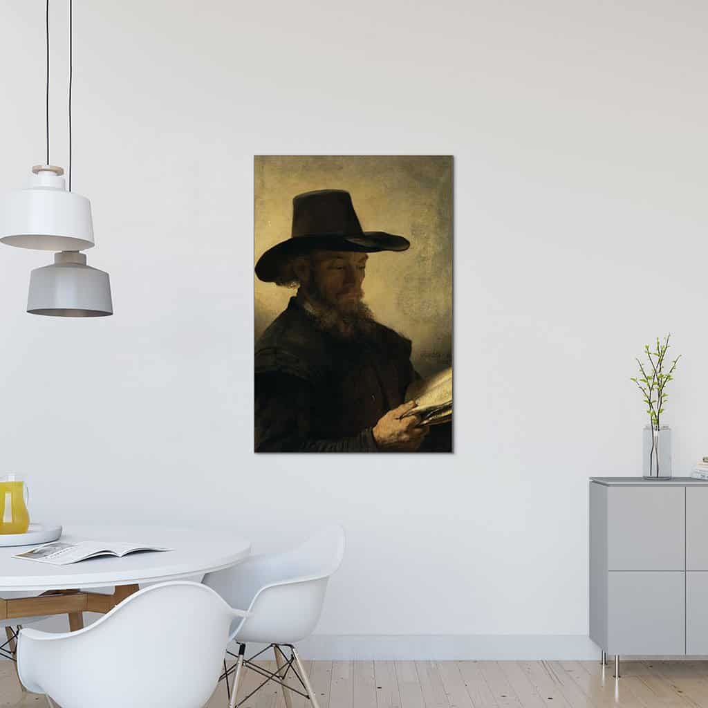 Portret van een man die bij kaarslicht leest (Rembrandt)