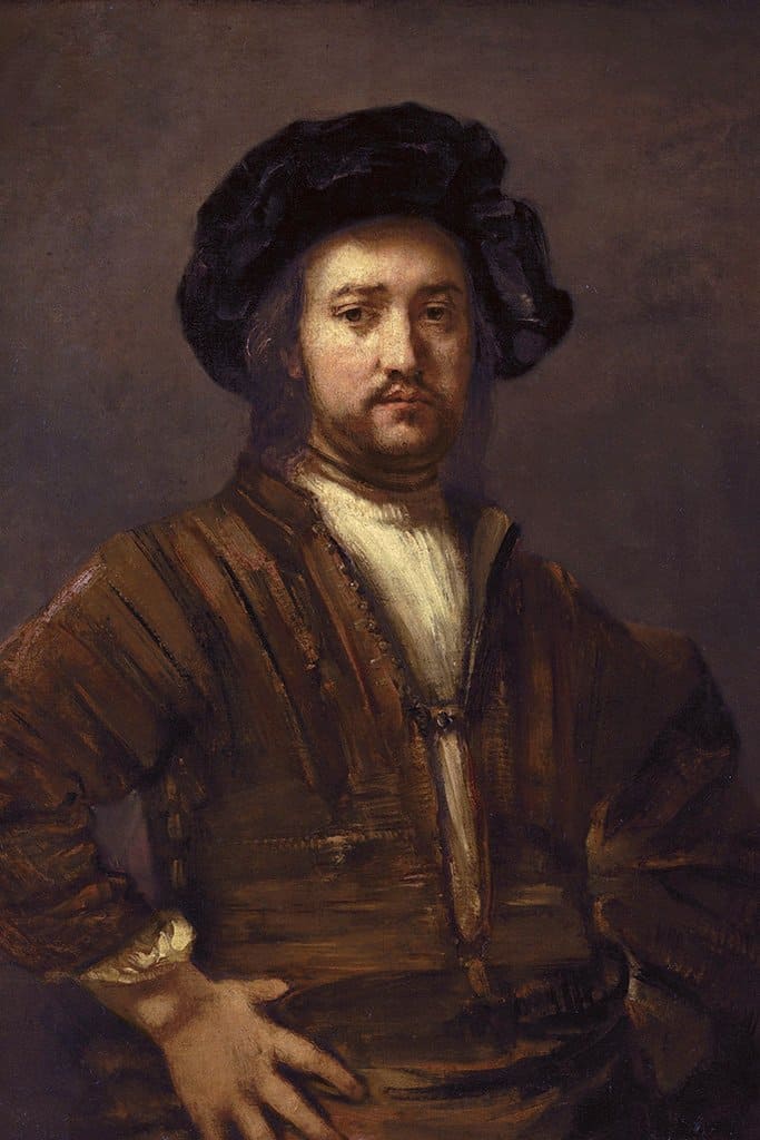 Portret van een man met wapens Akimbo (Rembrandt)