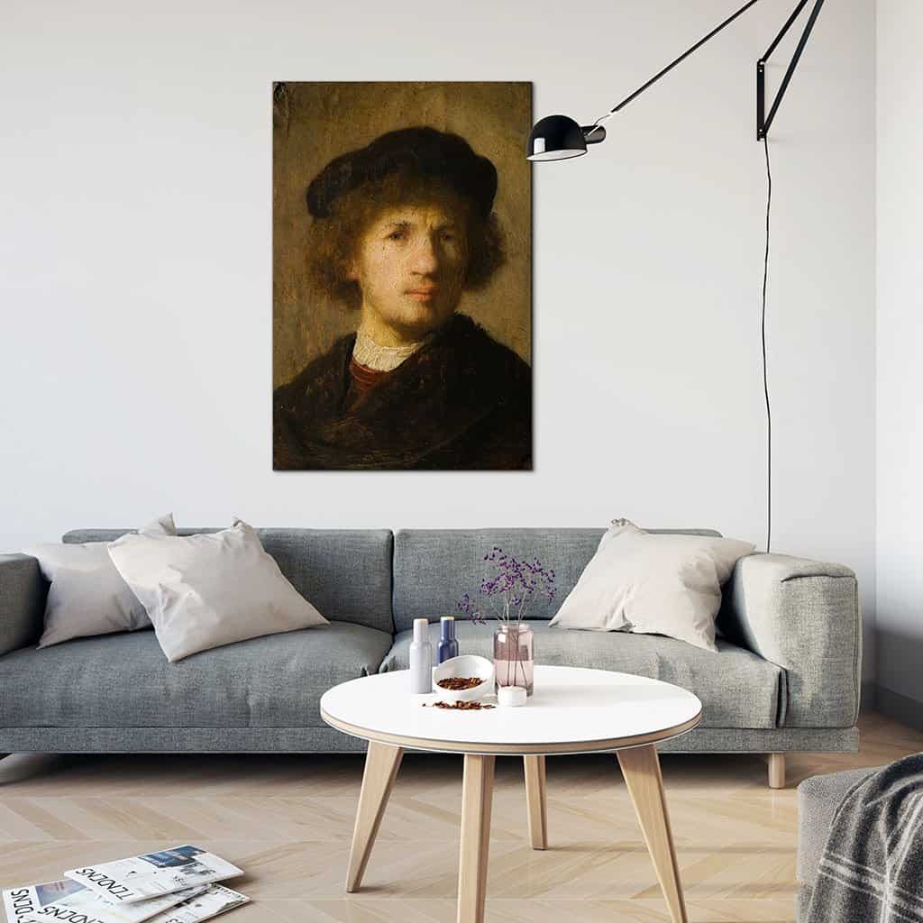 Zelfportret met baret en verzameld overhemd (Rembrandt)