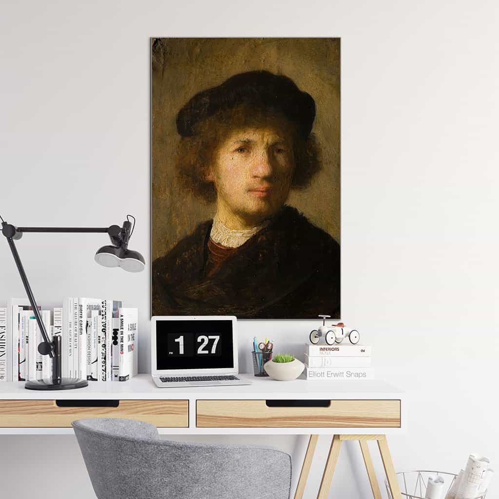Zelfportret met baret en verzameld overhemd (Rembrandt)