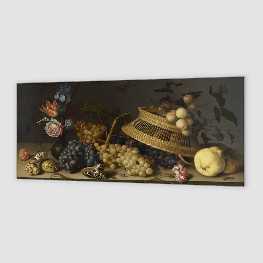 Stilleven van bloemen fruit schelpen en insecten - Balthasar van der Ast