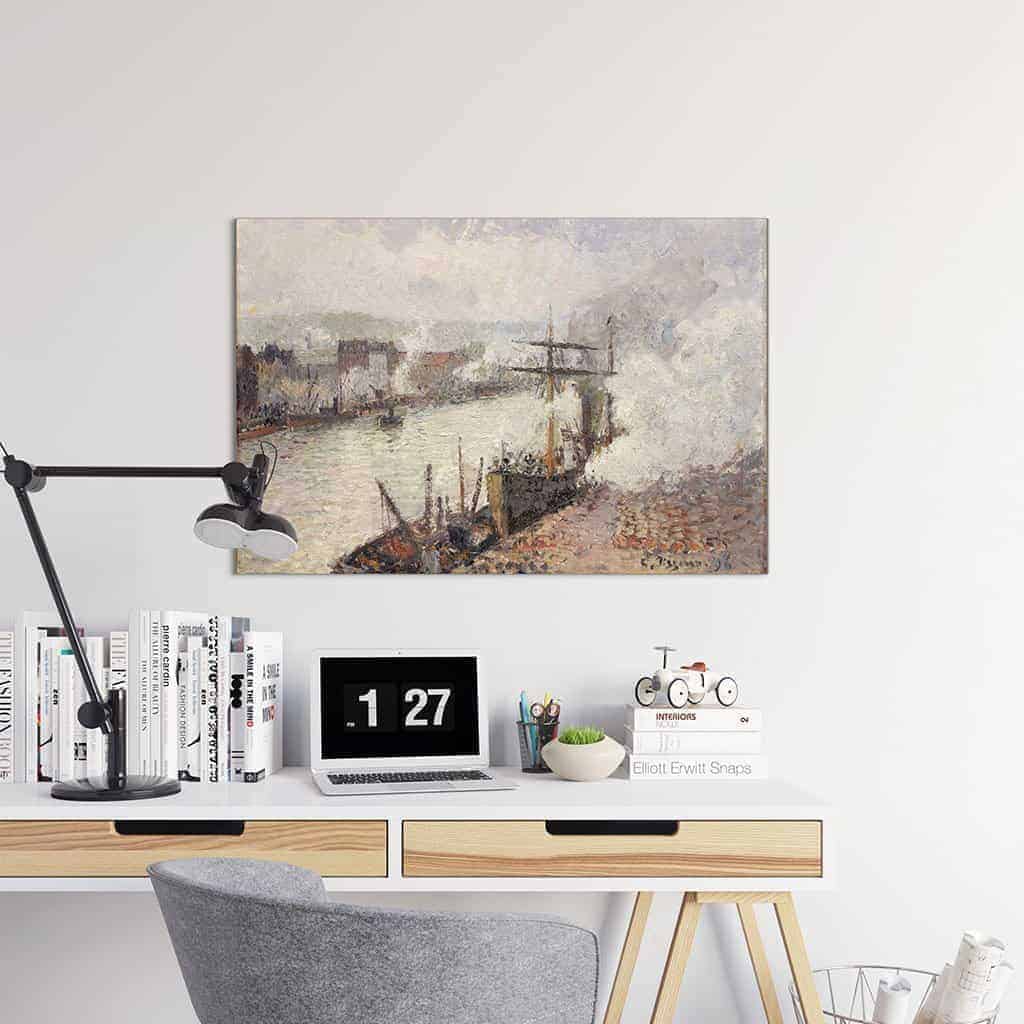 Stoomboten in de haven van Rouen - Camille Pissarro