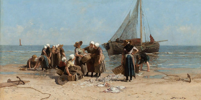 Vissersvrouwen op het strand - Bernardus Johannes Blommers