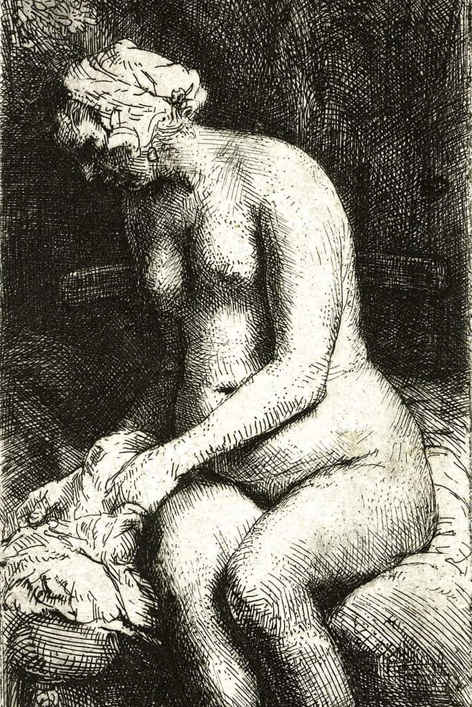 Zittende naakte vrouw - Rembrandt