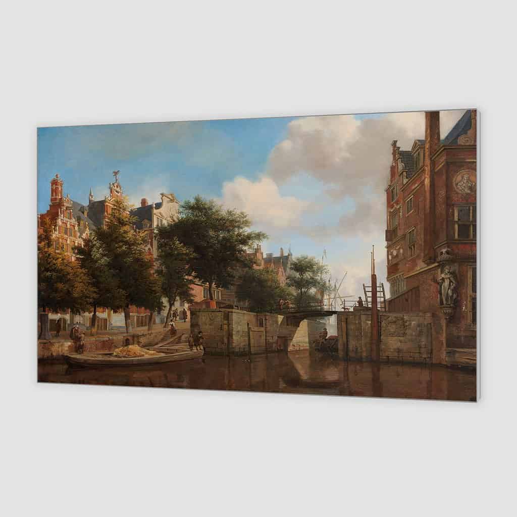Amsterdam stadsgezicht met huizen aan de Herengracht en de Oude Haarlemmersluis (Jan van der Heyden)