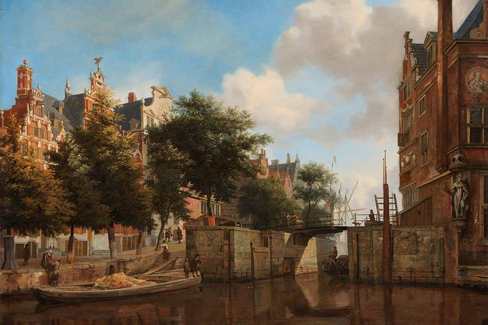 Amsterdam stadsgezicht met huizen aan de Herengracht en de Oude Haarlemmersluis (Jan van der Heyden)
