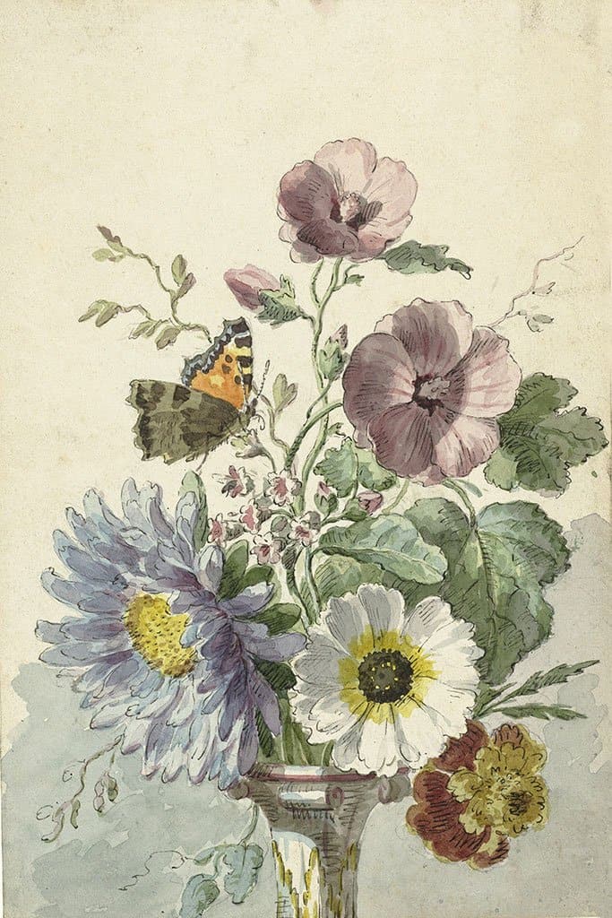 Boeket bloemen met een vlinder (Willem van Leen)