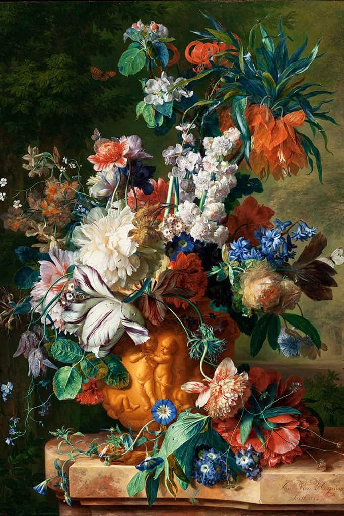 Boeket bloemen in een urn (Jan Van Huysum)