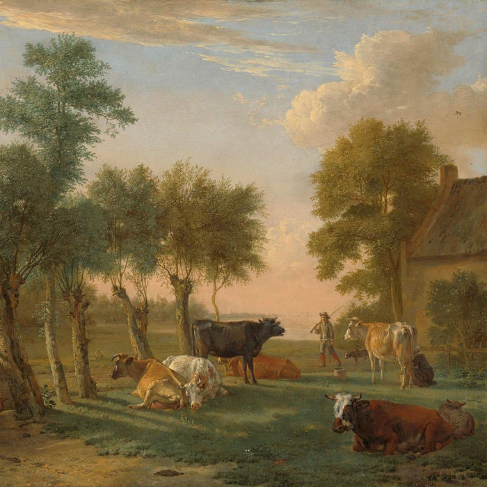 Koeien in een weiland bij een boerderij (Paulus Potter)