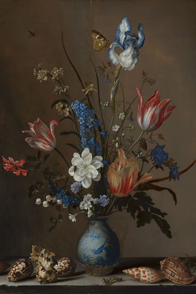 Bloemen in een vaas Wan Li en schelpen (Balthasar Van Der Ast)