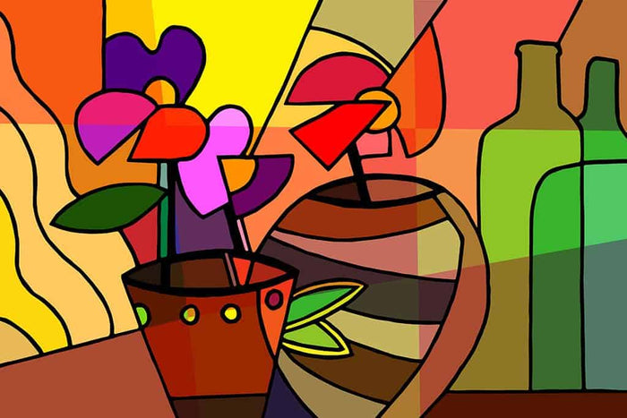 Cubist Flowers in Vases