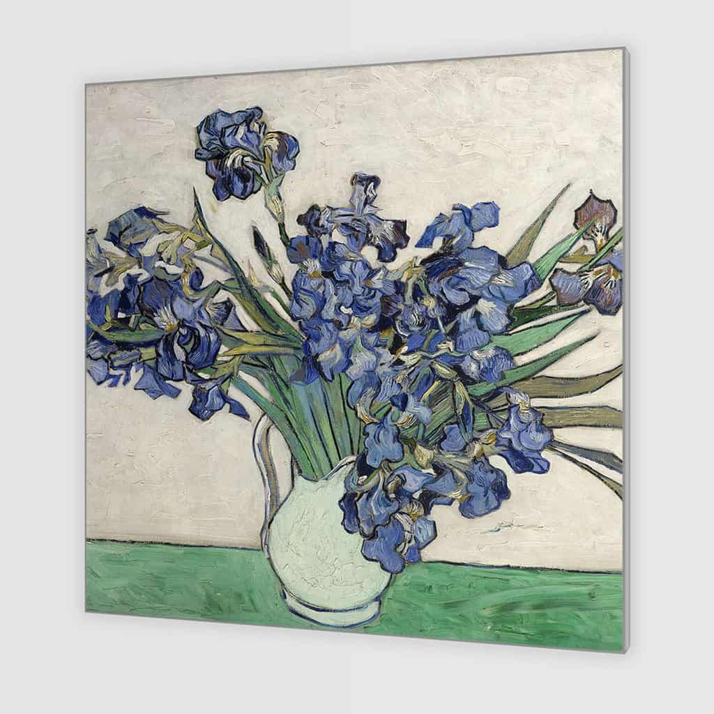 Irissen op grijze en groene achtergrond (Vincent van Gogh)