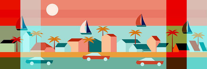 Miami Seaside platte illustratie van het Miami-kustgebied