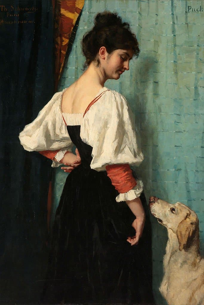 Portret van een jonge vrouw, met 'Puck' de Hond (Thérèse Schwartze)