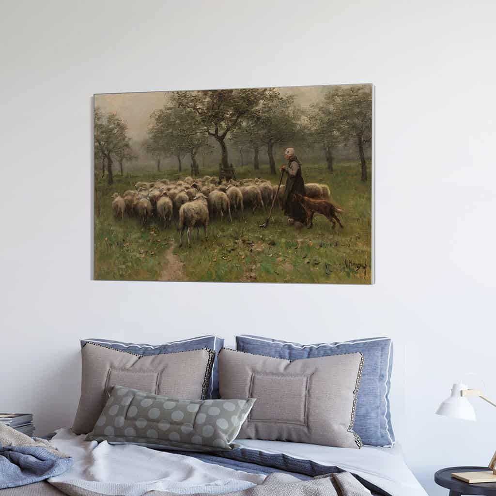 Herderin en kudde schapen (Anton Mauve)
