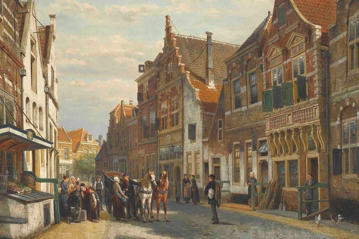 Brede straat in Oudewater in de zomer (Cornelis Springer)