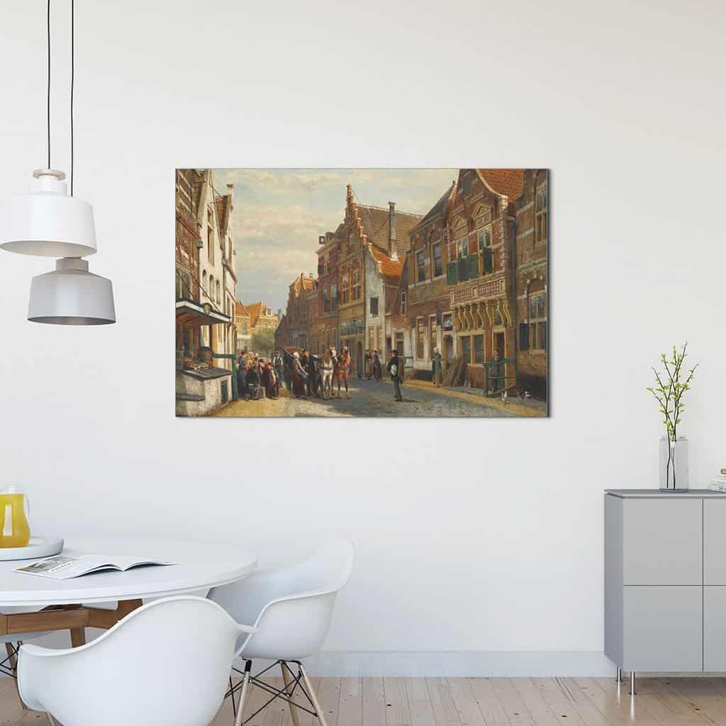 Brede straat in Oudewater in de zomer (Cornelis Springer)