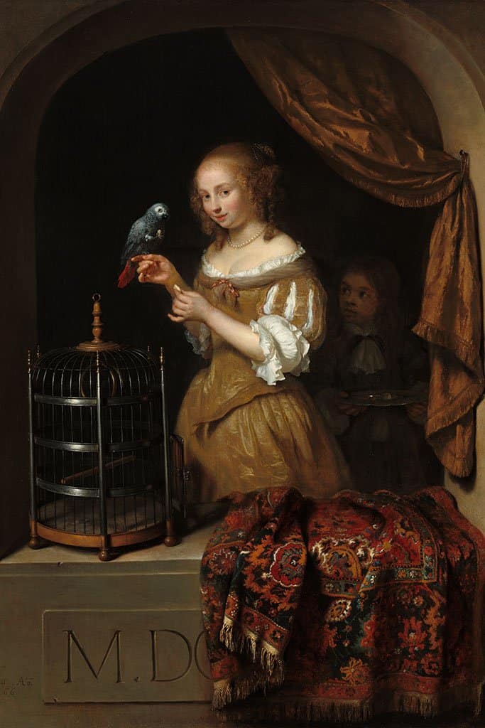 Vrouw met papegaai (Caspar Netscher)